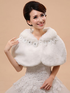 Boléro de mariage en fausse fourrure blanc Boucle de fermoir avec dentelle