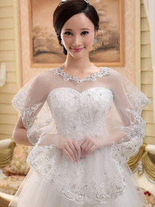 Châle de dentelle blanche sans manches en forme d'éventail mariage pour la mariée