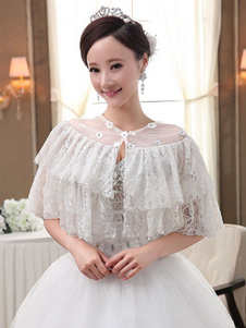 Châle de mariage mariée dentelle sans manches fausse fourrure en couches