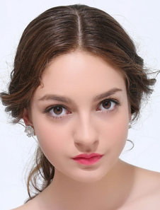 Fleur argent rond oreille Stud de mariée métal brillant Zircon