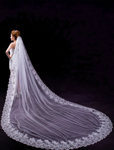 Voile voile cathédrale 1 couche en tulle avec dentelle forme de cascade