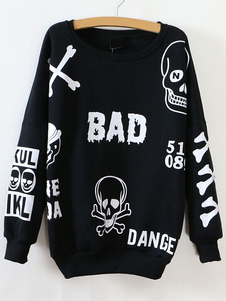 Bijou cou crâne impression impression Lycra Spandex Sweatshirt