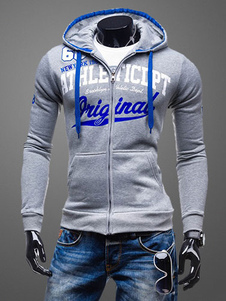 Lettre de hommes imprimé manches longues poches Zipper Hoodie