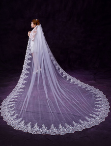 Voile voile cathédrale 1 couche en tulle avec dentelle forme de cascade