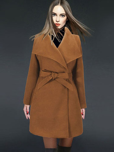 Manteau en laine avec noeud coupe asymétrique col large