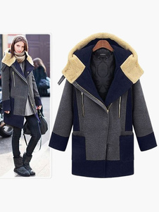 Manteau coton en patchwork avec zip multicouche à capuche