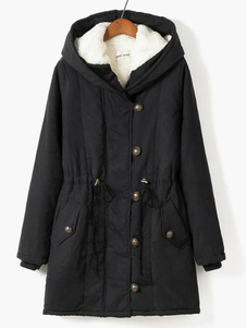 Manteau en coton avec bouton surdimensionné à capuche