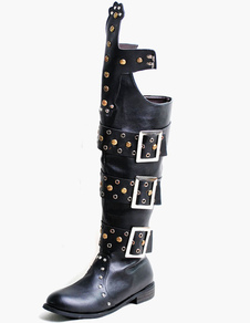 Boucle de Rivets tour Toe PU cuir Motocycle bottes pour hommes