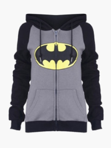 Pull sportwear gris imprimé de dessins animés avec lacet