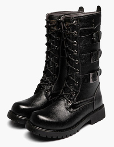 Détails en métal boucle ronde Martin bottes Toe vachette masculine