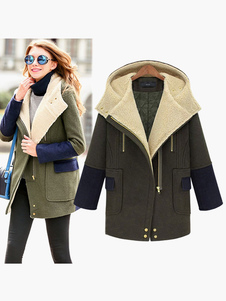 Manteau en coton vert forêt multicolore surdimensionné à capuche