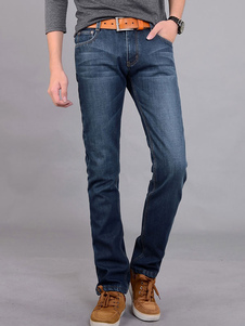 Jean homme coupe droite en denim bleu foncé bleu