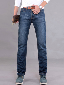 Jean homme coupe droite en denim bleu foncé bleu