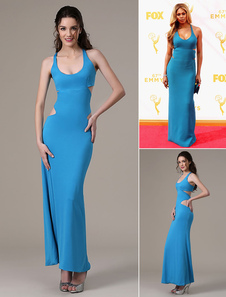 Robe pour Les Emmy Awards bleue creusé sans manches