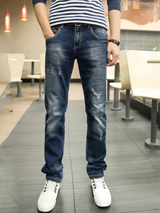 Jean coupe droite en denim bleu foncé bleu avec bordure