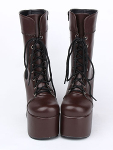 Bottes de lolita marrones à talons épais