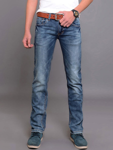 Jean homme coupe droite en denim bleu bleu