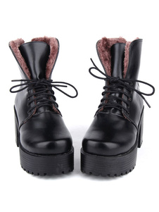 Bottes de lolita noires à talons épais