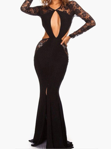 Robe de club à dos décolleté dentelle creusé col rond