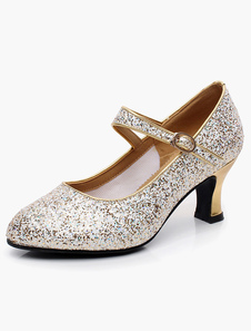 Chaussures de danse latine Paillette talons épais Mary Janes et bout amande