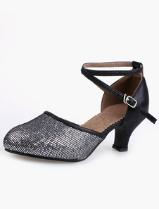 Chaussures de latine Paillette talons épais semelle souple et bout amande