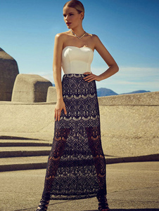 Robe longue noir dentelle à dos décolleté