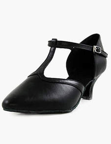 Chaussures de latine noir talons épais semelle souple et bout pointu