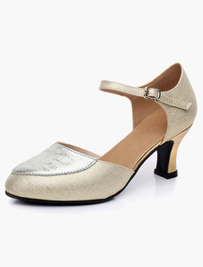 Chaussures de danse latine talons épais ruban aux chevilles et bout amande