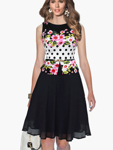 Robe skater rétro multicolore imprimé fleuri