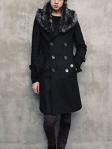 Manteau masculin synthétique noir avec bouton