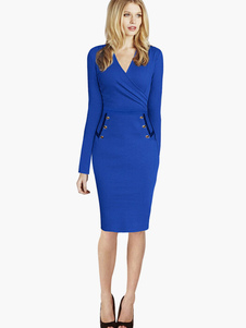 Robe bodycon col V avec bouton convenable