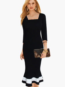 Robe bodycon col carré color-block avec zip sirène