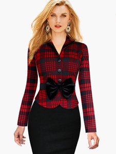 Belle Robe bodycon col V écossais avec noeud convenable