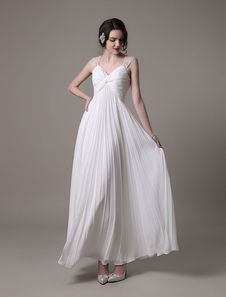 Chic Robe mariage taille empire ivoire avec plissement longueur plancher