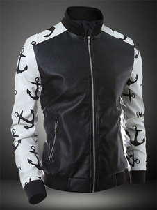 Veste homme en PU en patchwork imprimé fleuri col montant