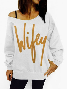 Pull sportwear imprimé lettres coupe asymétrique encolure dégagée