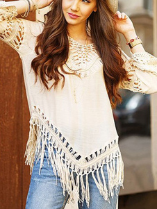 Blouse de plage casual abricote en mailles femme