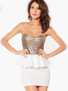 Robe de club à dos décolleté bicolore avec paillettes bustier