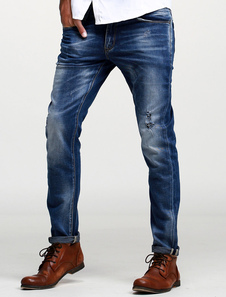 Jean homme Slim en coton bleu bleu