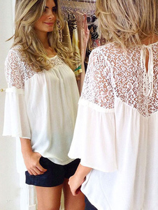 Blouse femme sexy en chiffon blanc multicouche