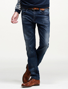 Jean chic coupe droite en coton bleu bleu