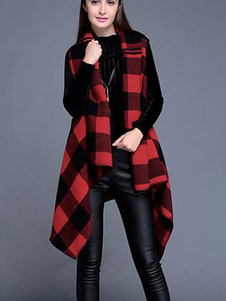 Manteau en ripstop écossais irrégulier col rond manches amples