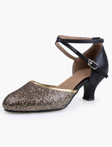 Chaussures de latine Paillette or à talons épais