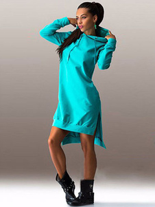 Robe droite sexy devant court derrière long avec poches à capuche