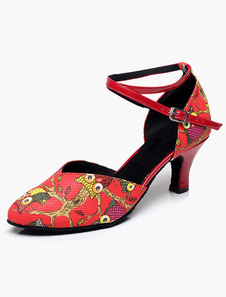 Chaussures de latine rouge talons verre bout rond