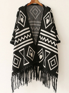 Cardigan casual à tricoter avec frange sans manches