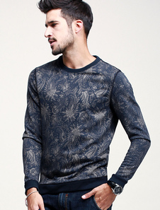 Sweat modeste en coton bleu roi imprimé feuilles