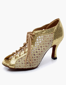 Chaussures de latine en gaze talons verre à pied et lacets peep-toe