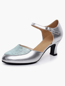 Chaussures de latine argent à talons épais