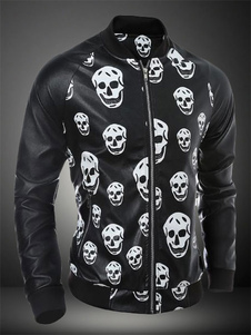 Veste homme noir Crâne col montant